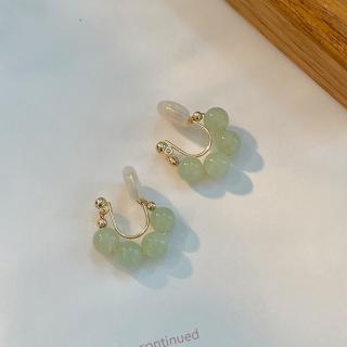 韶軒阁小众设四颗和田玉u形耳夹无耳洞耳骨夹清韩耳环女计轻 冰晴白