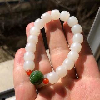 新疆和田玉羊脂玉桶珠手串正品白玉老型珠碧玉苹果珠天然玉石珠串